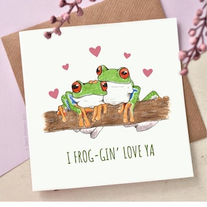 Cute Frog Anniversary Card | Funny Couples Card | Gender Neutral Card | Valentine’s Day Card | Cute Tree Frog Card | Froggin Love Ya