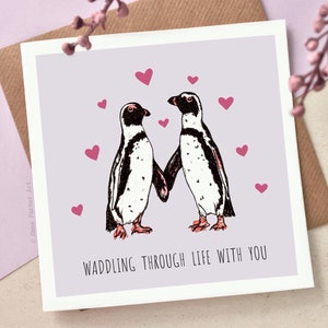 Carte Saint-Valentin/Anniversaire Pingouin | carte pour couples | Carte neutre entre les sexes | Carte de Saint-Valentin | Carte mignonne de pingouin | Pingouin Saint-Valentin