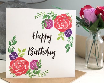 Blumen einfache alles Gute zum Geburtstag Grußkarten | Aquarell Blumen Geburtstagskarte