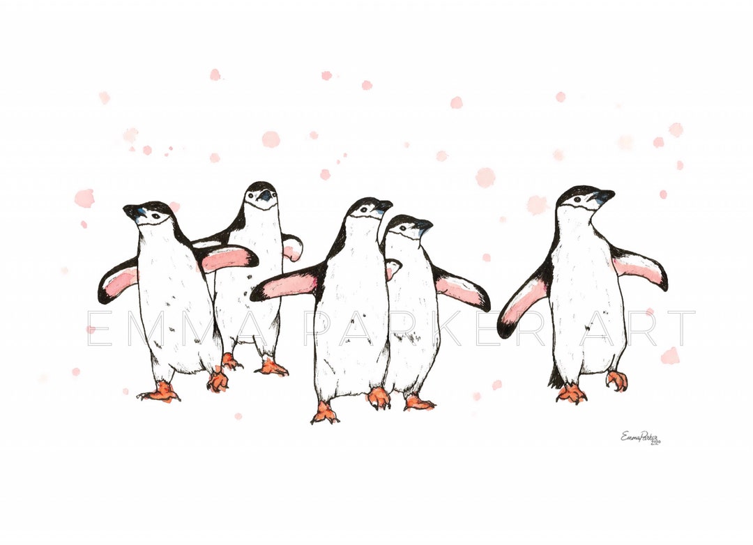 Watercolour Penguins Fine Art Print ???chin Chin Watercolour Penguin
