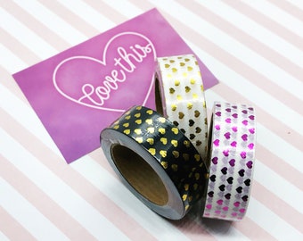 Foil Heart Washi Tape, Oro, Blanco, Rosa, Amor, Scrapbook, Planificador, Bonita, Decorativa, Papelería, Adhesivo, Cinta de Enmascaramiento, Kawaii, 15mm