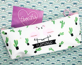 Estuche Flamingo Estuche - Cactus, Papelería Flamingo, Desierto, Plantas, Algodón, Lienzo, Estuche Lápices, Bolígrafos, Lápices, Kawaii, Lindo, Plantas, Escuela