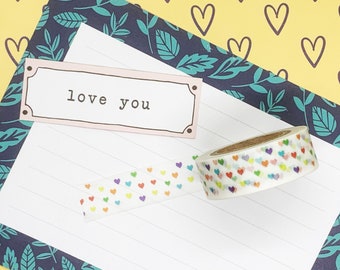 Colorido corazón washi cinta, corazón, álbum de recortes, planificador, amor, decorativo, papelería, adhesivo, cinta adhesiva, cinta adhesiva, Kawaii, 15 mm, 10m, diversión, lindo