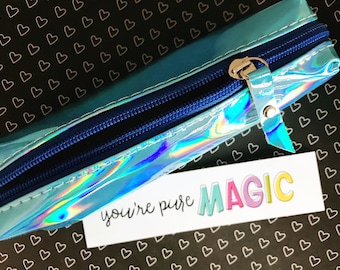 Estuche para lápices iridiscente: holográfico, holograma, brillante, papelería, estuche para lápices, bolígrafos, lápices, novedad, kawaii, lindo, escuela, divertido