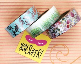 Cinta Washi, Rama de lámina de cobre, cinta Washi de hierba verde, cinta Washi de lámina floral, planificador, bonita, decorativa, adhesiva, cinta de enmascaramiento, Kawaii