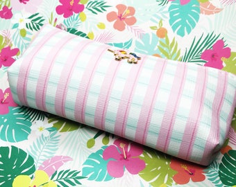 Estuche de Lápices Unicornio Rayado - Unicornio, Papelería Unicornio, Rosa y Blanco, Lienzo, Estuche De Lápices, Bolígrafos, Lápices, Kawaii, Lindo, Arco Iris, Escuela