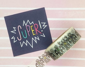 Robot Washi Tape, Scrapbook, Planner, Decorative, Papelería, Adhesivo, Cinta de enmascaramiento, Kawaii, 15mm, 10m, Fun, Boys, Bot, AI