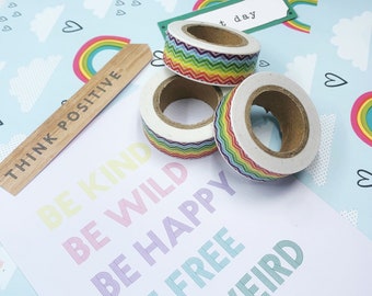 Rainbow Chevron Washi Tape, Scrapbook, Planner, Zigzag, Decorativo, Papelería, Adhesivo, Cinta enmascarante, Kawaii, 15mm, 10m, Diversión, Lindo