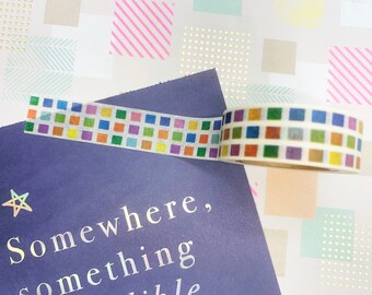 Cinta Washi cuadrada colorida, estrella, álbum de recortes, planificador, decorativo, papelería, adhesivo, cinta adhesiva, Kawaii, 15 mm, 10m, diversión, geometría