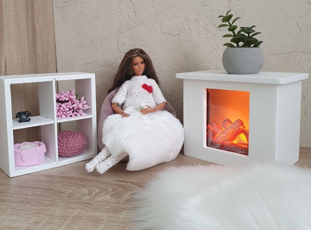 Maison De Poupées Miniatures 1:12 - Boutique Avec Cheminée Et Vitrine (style Moderne, Bois, Fait Main)