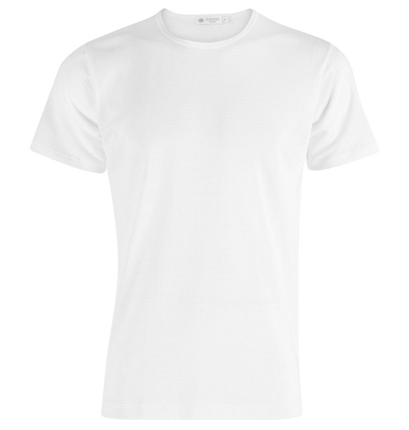 Image of Sunspel Men's Cellular Cotton T-Shirt in White
