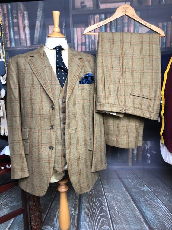 Traditional heavyweight 3 Piece Windowpane Tweed S