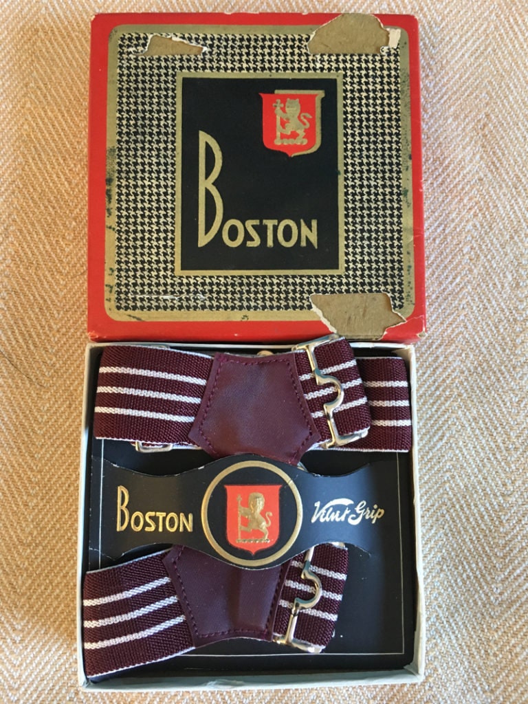 Image of Vintage Gentleman's Traditional Sock Suspenders/Garters Burgundy White Stripe