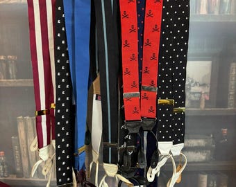 BRUCLE bretelle uomo elastico e pelle doppio uso clip e bottoni, tartan