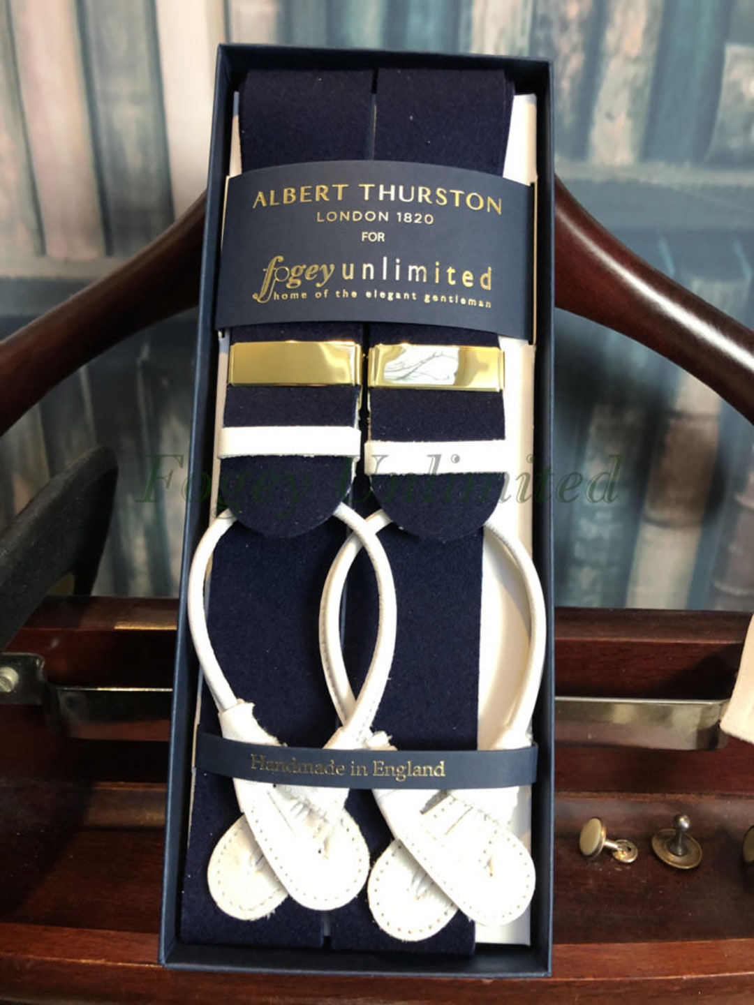 Traditional Albert Thurston Boxcloth Braces suspenders With Handsewn  Goatskin Runners 