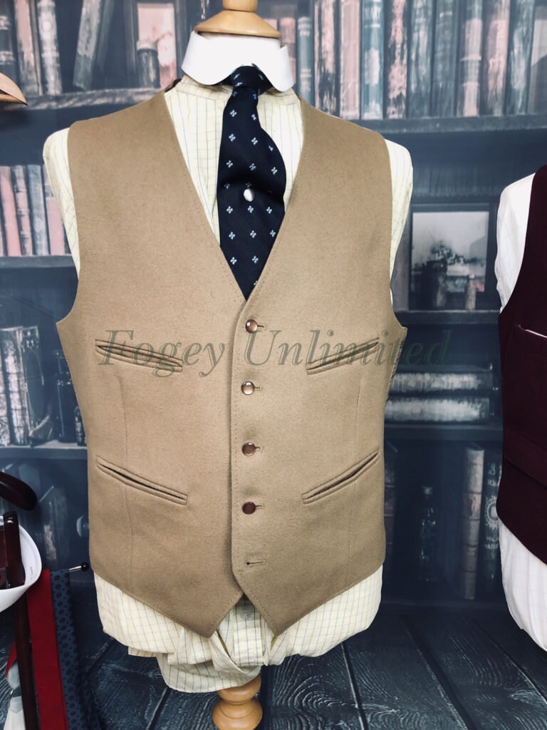 Image of Vintage Dunn & Co Camel Coloured Wool Doeskin Waistcoat/Vest 46"/117cm Chest
