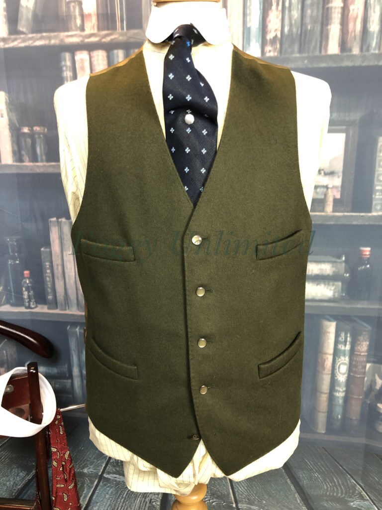 Image of Vintage Dark Green Coloured Wool Doeskin Waistcoat/Vest 40" Chest