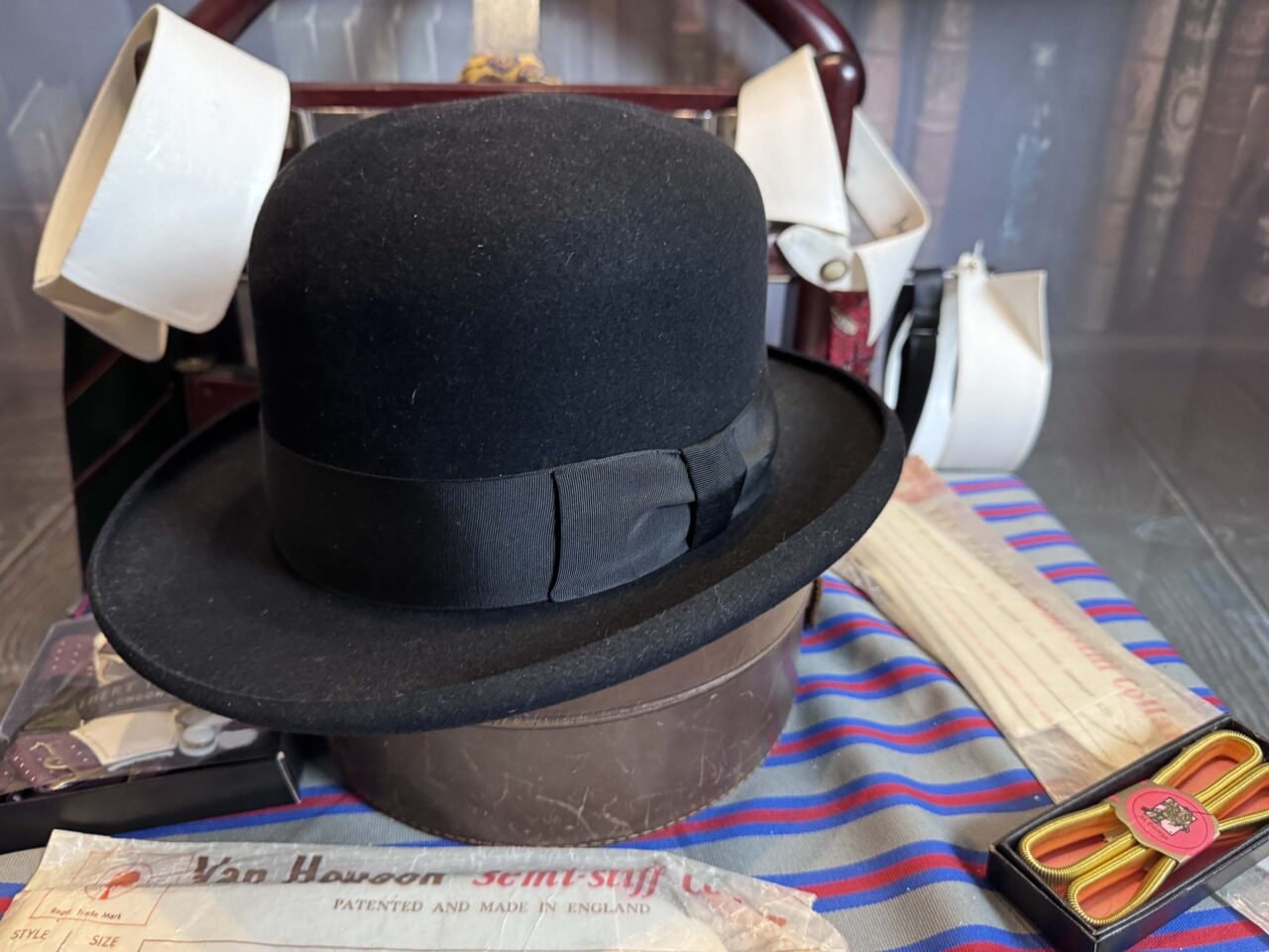 デッドストック フェドラハット ブラック シルクベルベット調 ヴィンテージ