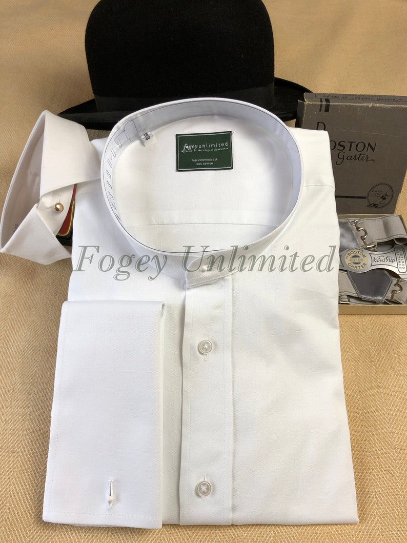 Mens Vintage Shirts – Casual, Dress, T-shirts, Polos Traditional Collarband Tunic Shirt for your Detachable Stiff collar $71.00 AT vintagedancer.com