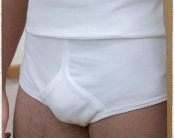 Traditional White Mens Basics Underwear. Combed Cotton Briefs Y-Fronts