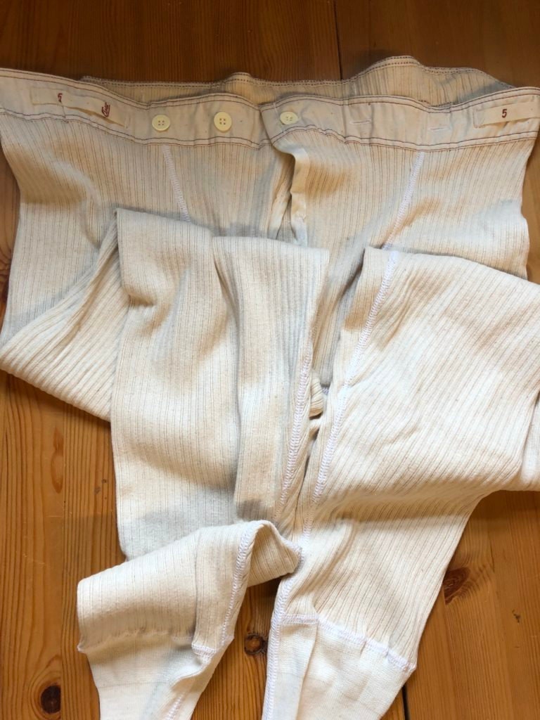 VINTAGE Military Issue Long Johns W/ Brace Tapes. Button Front and