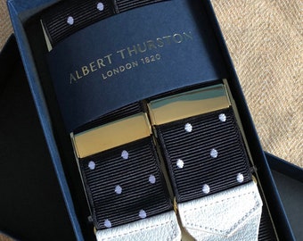 Albert Thurston Traditional Braces LIMITED EDITION Bretelles polkadot noir/blanc