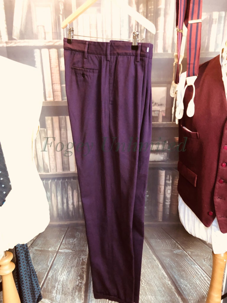 Image of Pakeman Catto & Carter Purple Cotton Button Fly Trousers 36"/92cm Waist, 31"/78cm Leg