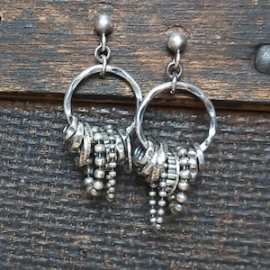 Oxidized sterling silver earrings - hoops with elements