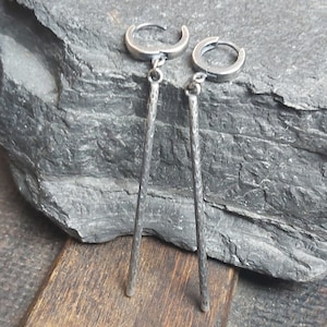 Handmade long oxidized silver earrings - bars