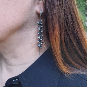 Long oxidized sterling silver earrings with bells