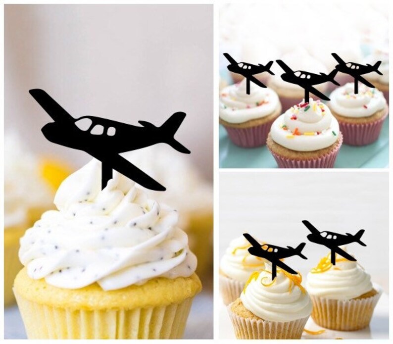 Airplane Aircraft Cupcake 10 Toppers Laser Cut Acrylic for Etsy