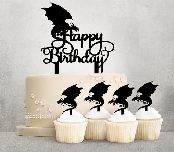 Joyeux Anniversaire Dragon Jeu De Laser Cut Toppers Acryliques Etsy