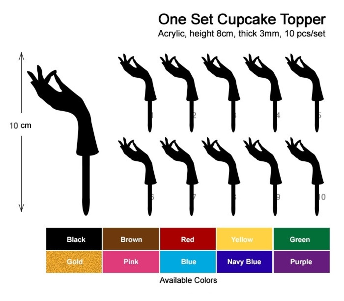 Beautiful Hand Cupcake 10 Toppers Laser Cut Acrylic for Etsy