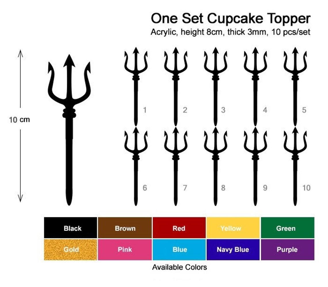 Trident Pitchfork Weapon Cupcake 10 Toppers Laser Cut Acrylic Etsy