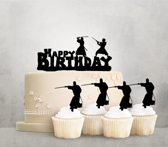 Joyeux Anniversaire Samurai Combat Set De Laser Cut Toppers Etsy
