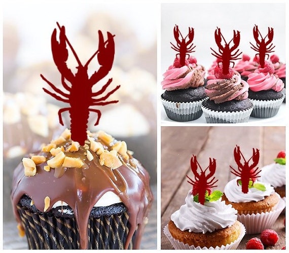Crawfish Set Of Cupcake Acrylic 10 Toppers For Party Wedding Etsy