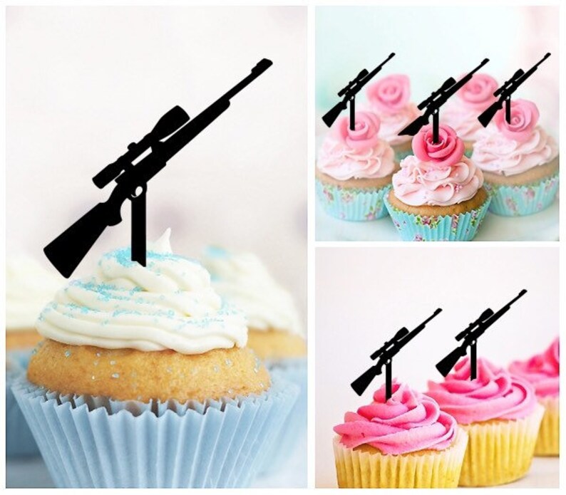 Hunting Rifle Gun Cupcake 10 Toppers Laser Cut Acrylic for Etsy