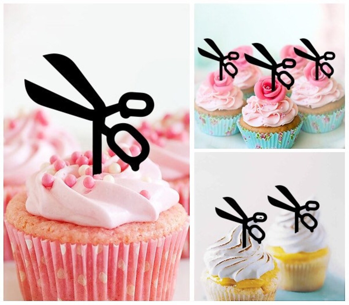 Scissors Cupcake 10 Toppers Laser Cut Acrylic for Wedding Etsy