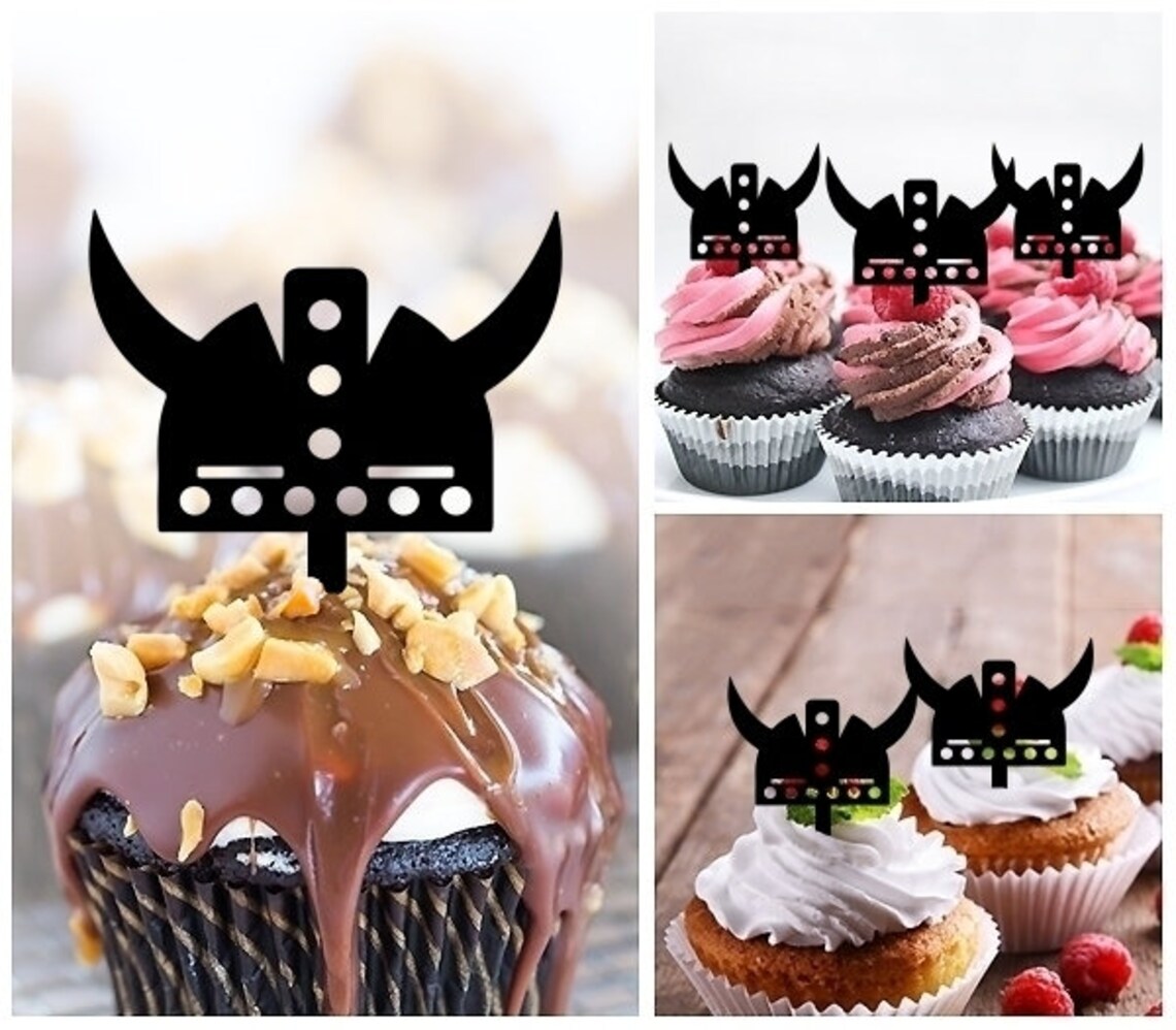Viking Helmet Cupcake 10 Toppers Laser Cut Acrylic for Wedding Etsy