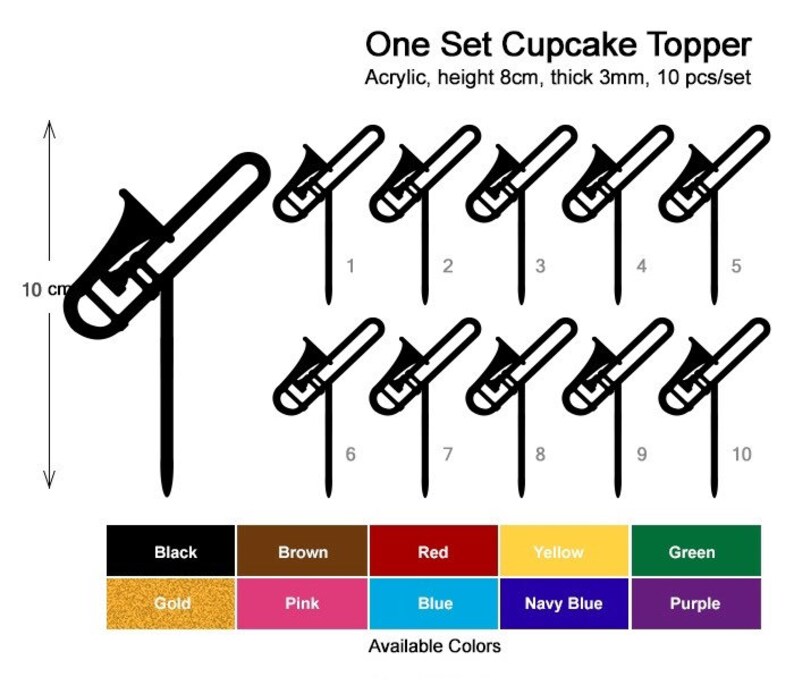 Trombone Music Instrument Cupcake 10 Toppers Laser Cut Acrylic Etsy