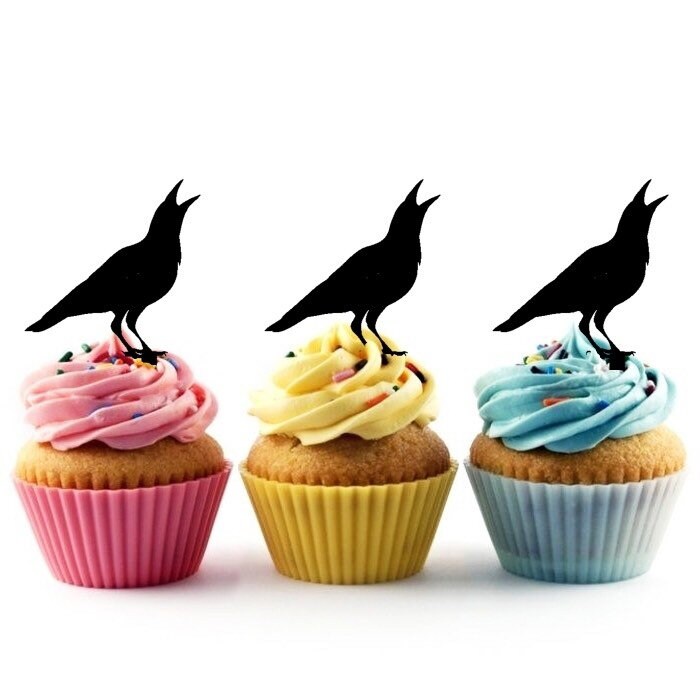 Crow Set of 12 Cupcake Toppers for Party Wedding Birthday Etsy