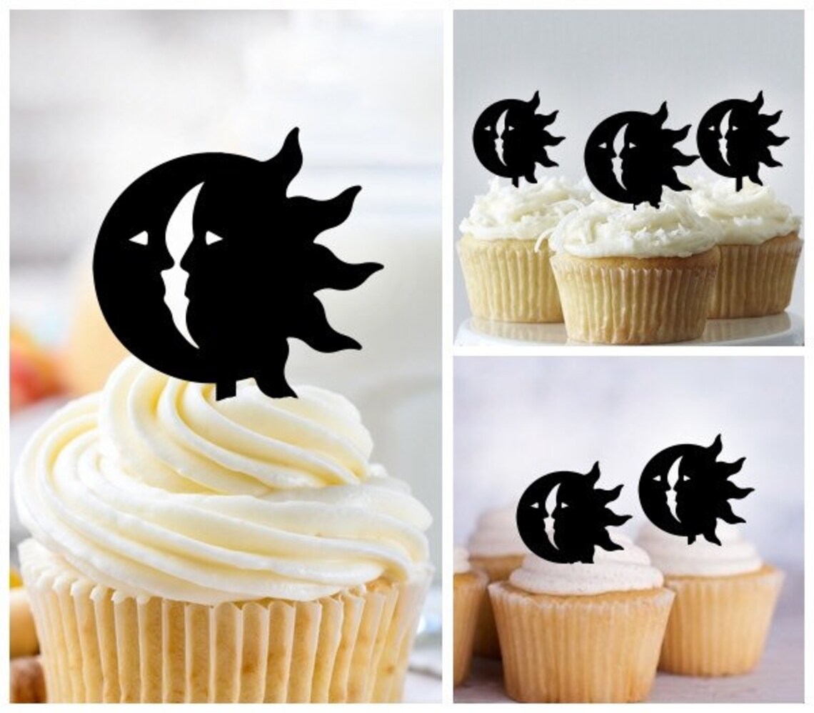 Moon Sun Cupcake 10 Toppers Laser Cut Acrylic for Wedding Etsy