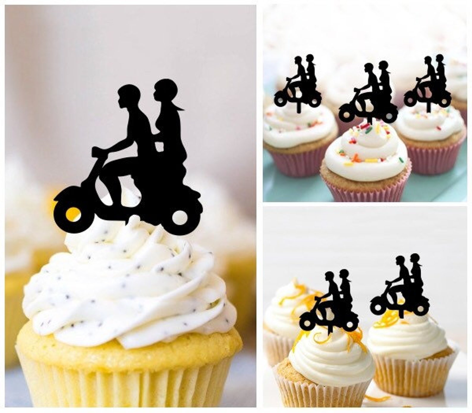 Couple Scooter Motorcycle Cupcake Toppers Laser Cut Acrylic Etsy