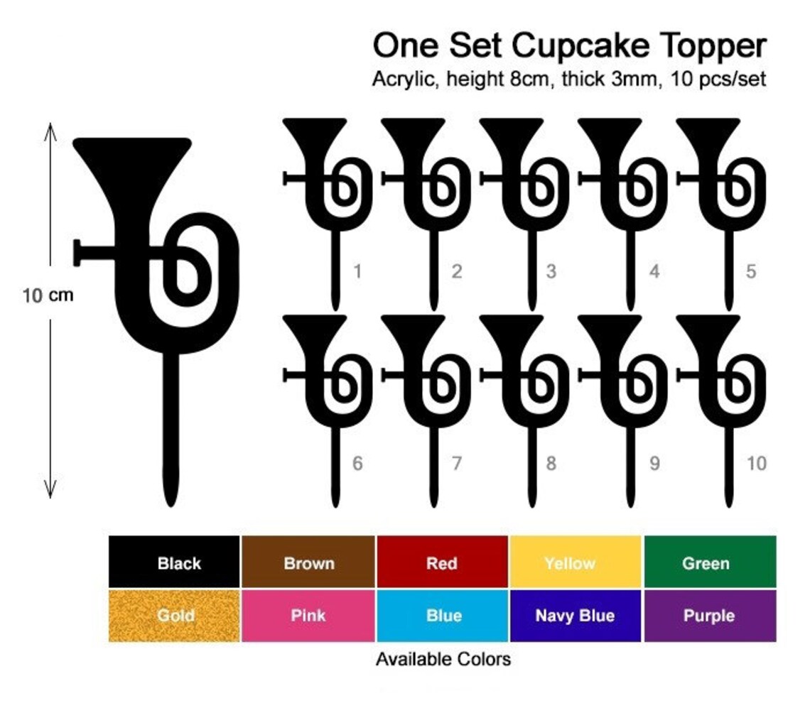 Brass Tuba Music Instrument Cupcake 10 Toppers Laser Cut Etsy