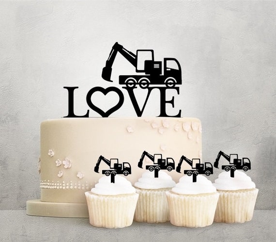 Amour Du Jeu De Construction De Pelleteuse De Toppers Acrylique Coupe Au Laser Pour Mariage Anniversaire