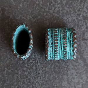 Mykonos Green Patina Oblong Beads Large Hole Mykonos Beads Green Patina Bronze Beads