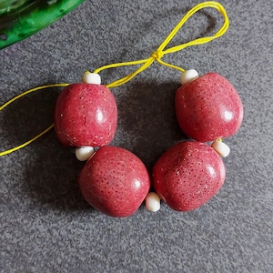 4 Large Sponge Coral Barrels Rare Focal Coral Beads Genuine Large Coral Beads