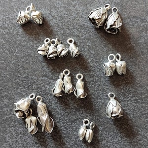 Silver Rosebud Charm Karen Silver Small Rose Pendant Silver Rose Charm for Earrings