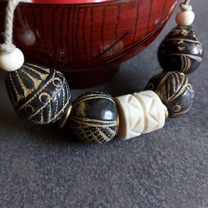 4 Large West African Black Clay Beads Vintage Mali Spindle Whorl Beads