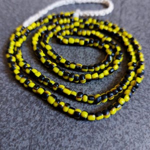 Vintage Venetian Glass Pony Beads African Trade Beads Striped Venetian Yellow and Black Beads